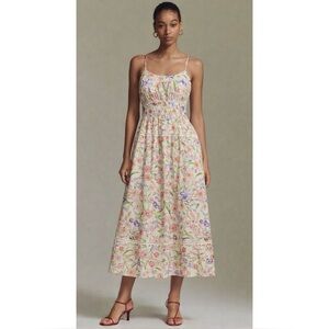 HUTCH | Anthropologie Haisley Linen-Blend Midi Dress in Floral Motif, Size Med